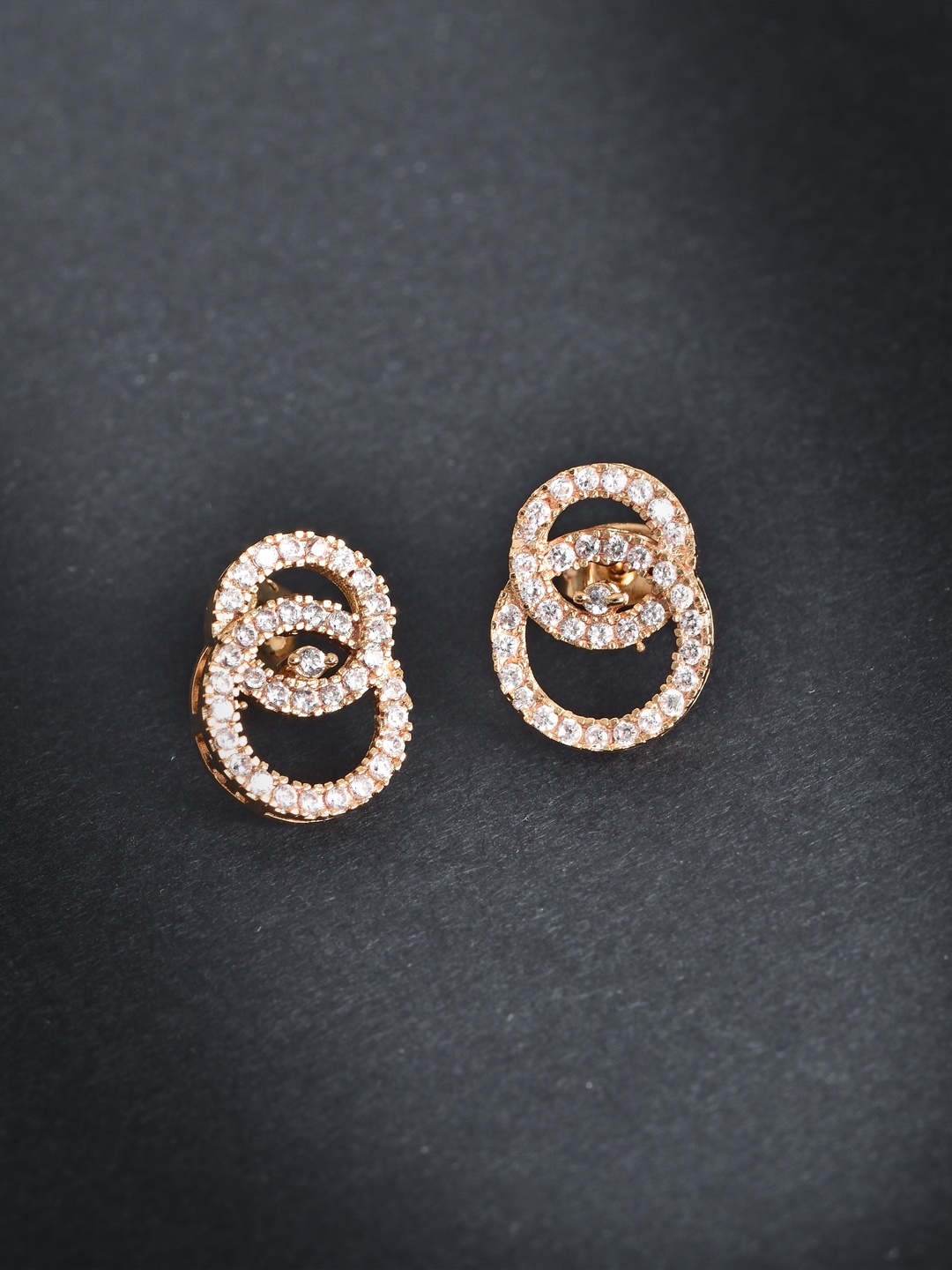 

MINUTIAE Rose Gold Circular Inter Linking Crystal Studs