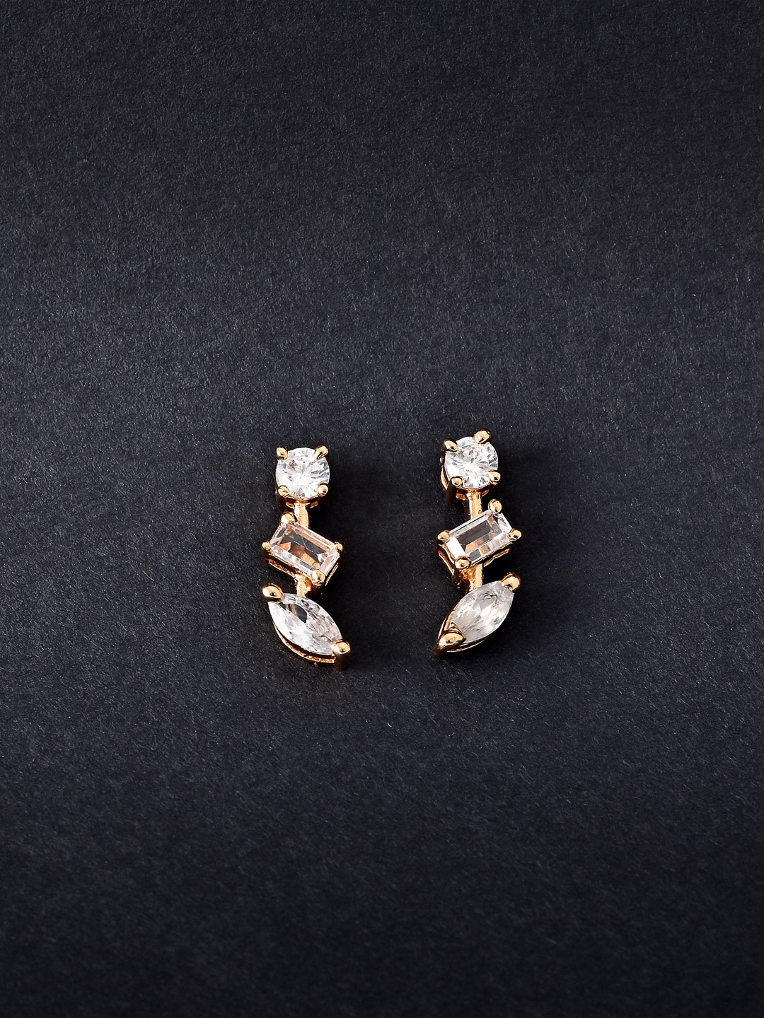 

MINUTIAE Rose Gold Plated & White Geometric Crystals Drop Earrings