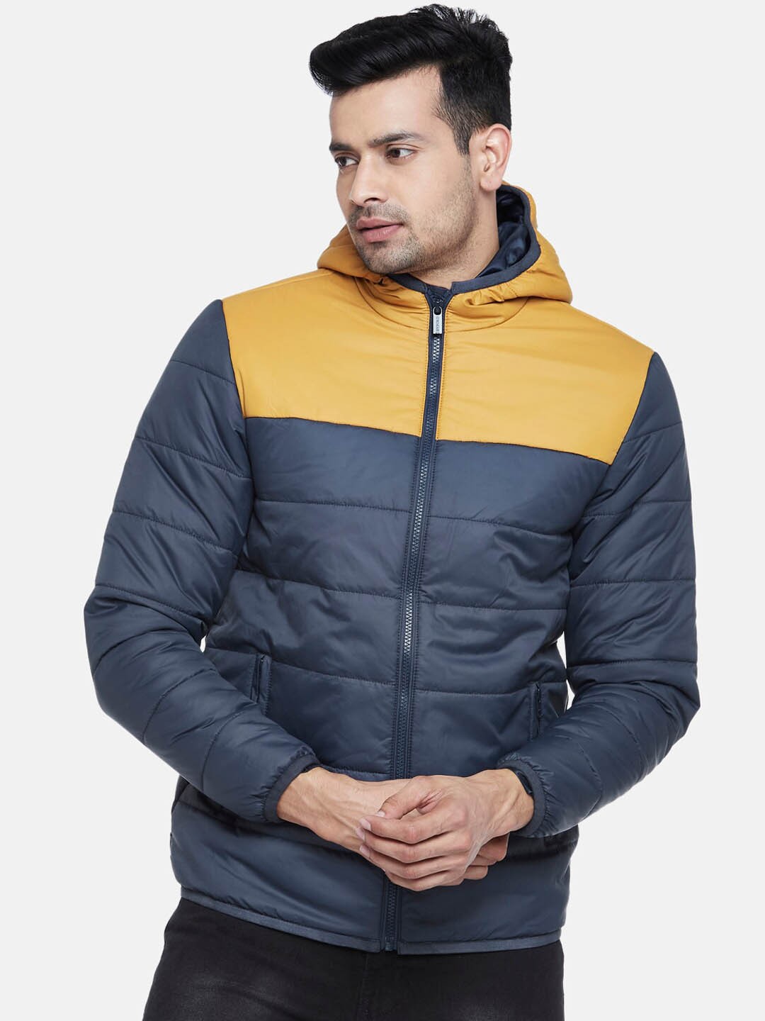 

BYFORD by Pantaloons Men Mustard Colourblocked Longline Puffer Jacket
