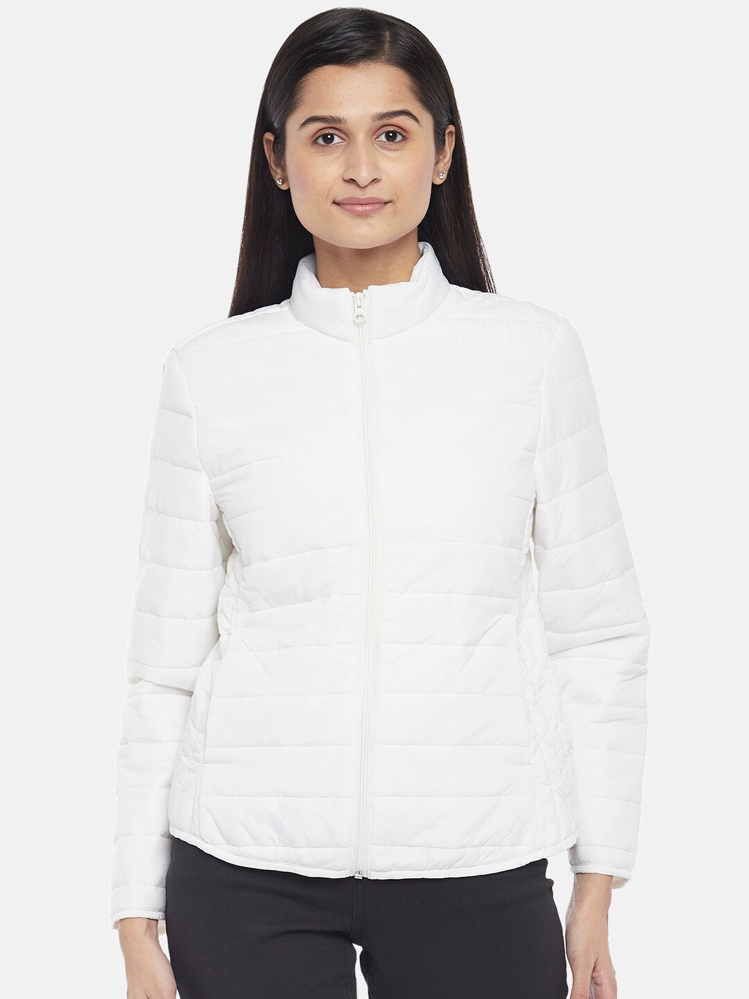 

Honey by Pantaloons Women White Floral Crop Bomber Jacket
