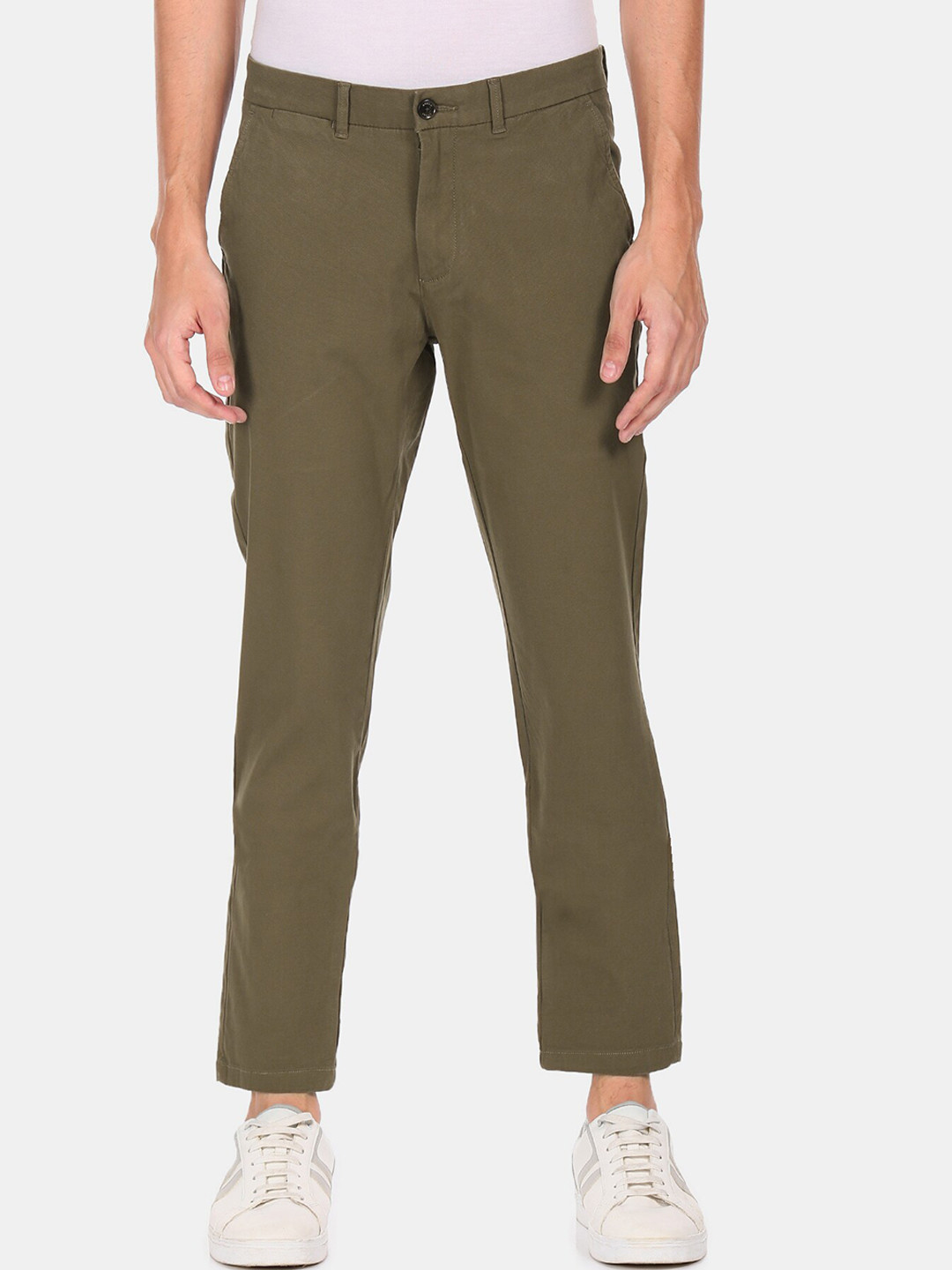 

Arrow Sport Men Olive Green Cotton Blend Trousers