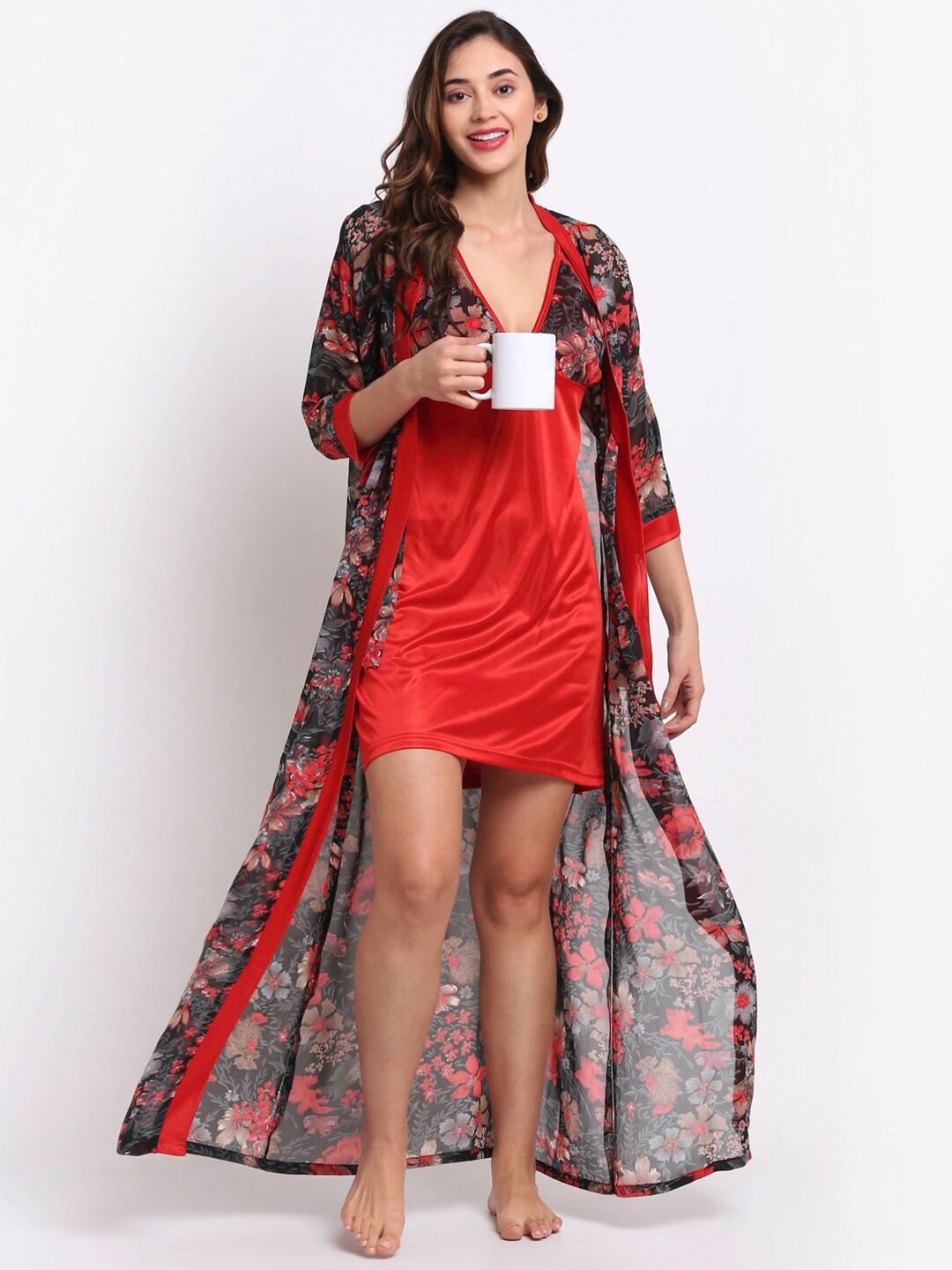 

Claura Red Printed Nightdress