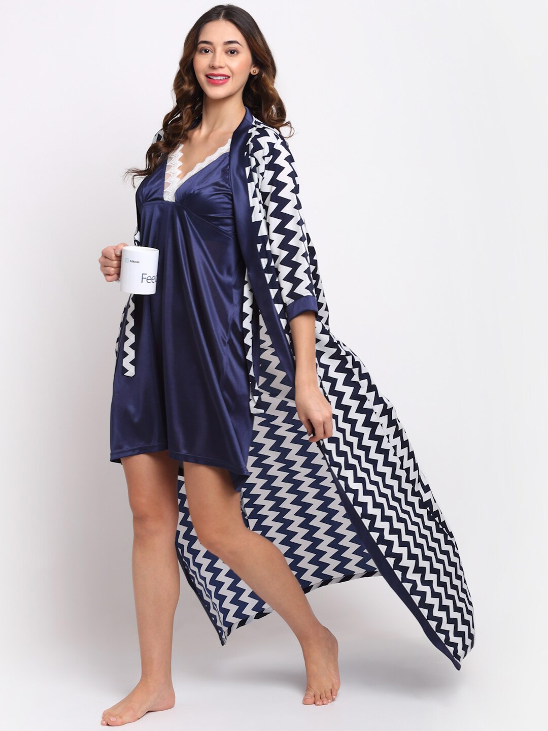 

Claura Navy Blue Printed Nightdress