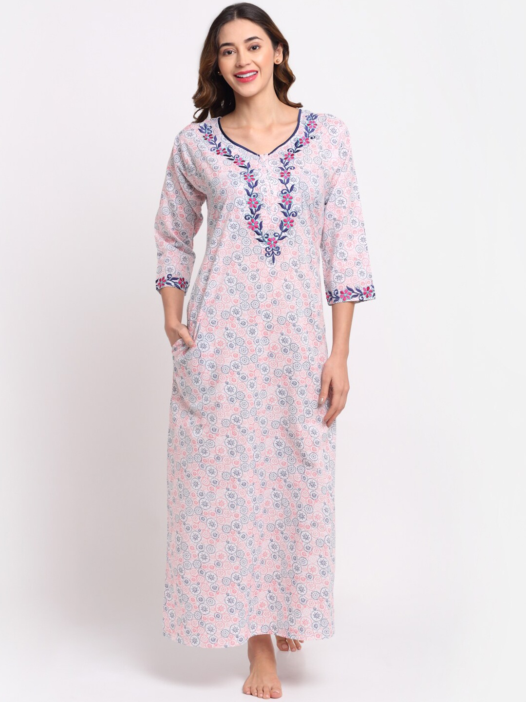 

Claura White Embroidered Cotton Maxi Nightdress