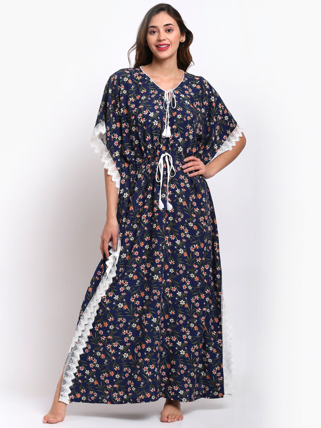 

Claura Blue Printed Maxi Kaftan Nightdress