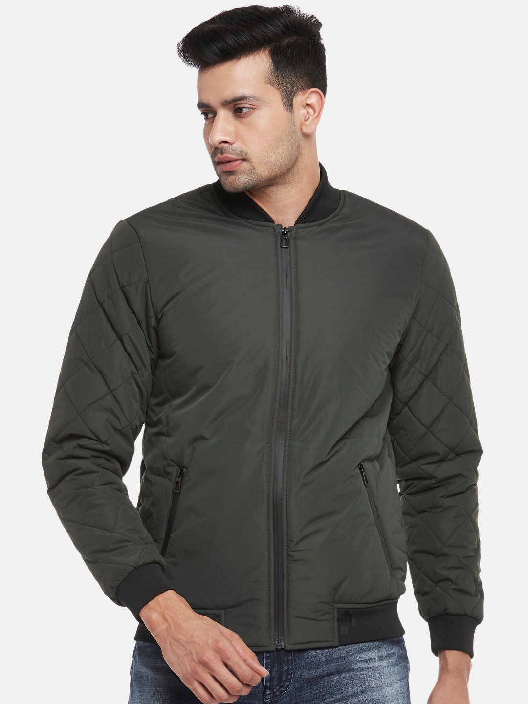 

SF JEANS by Pantaloons Men Olive Green Bomber Jacket