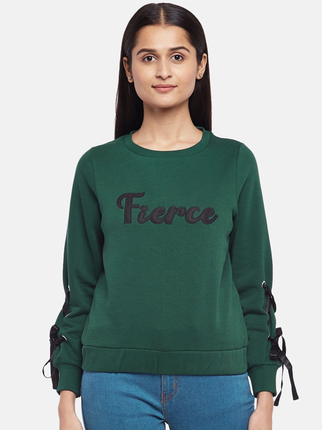 

People Women Green Printed Sweatshirt