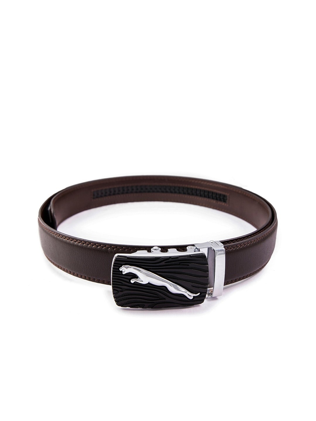 

BANGE Men Brown & Black Textured Leather No Hole Auto Lock Belt