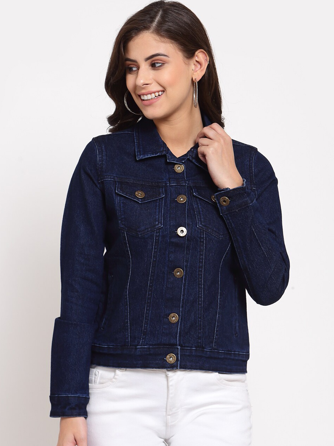 

Style Quotient Women Blue Washed Denim Jacket with Embroidered