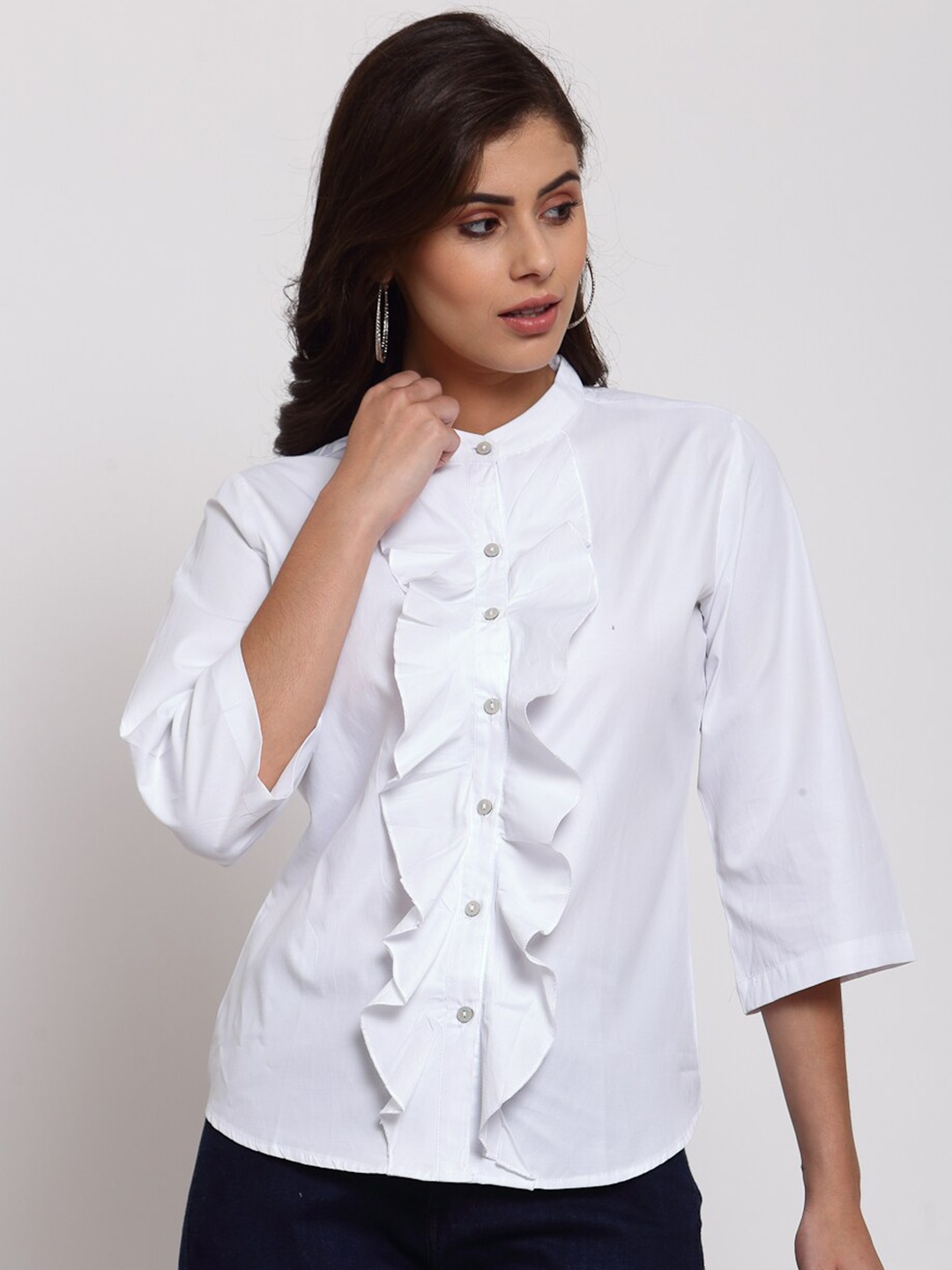 

Style Quotient Women Off White Classic Opaque Casual Shirt