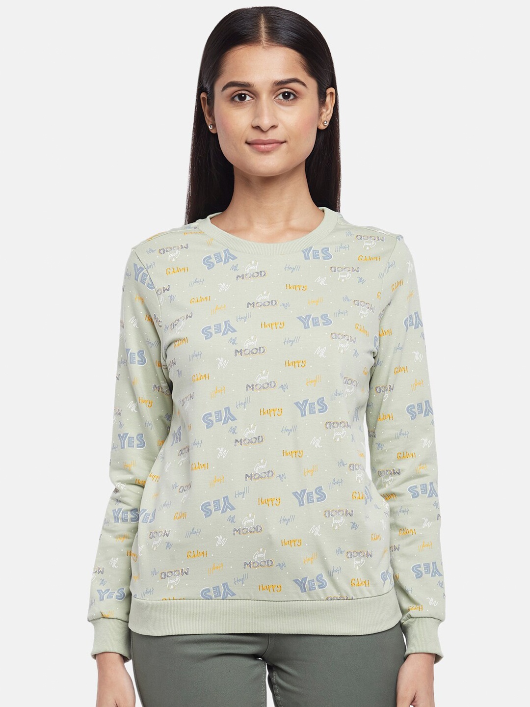 

Honey by Pantaloons Women Green Printed Pure Cotton Sweatshirt