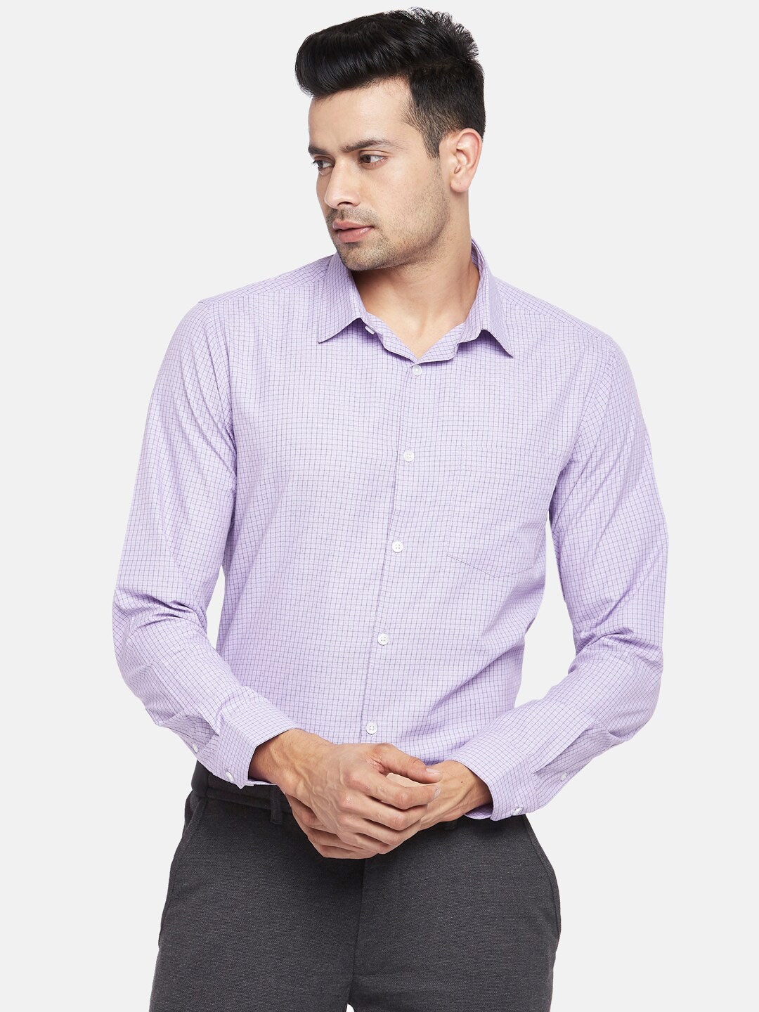 

BYFORD by Pantaloons Men Purple Checked Slim Fit Opaque Casual Shirt