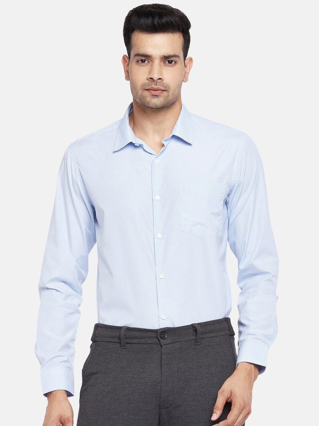 

BYFORD by Pantaloons Men Blue Slim Fit Micro Checks Opaque Checked Formal Shirt