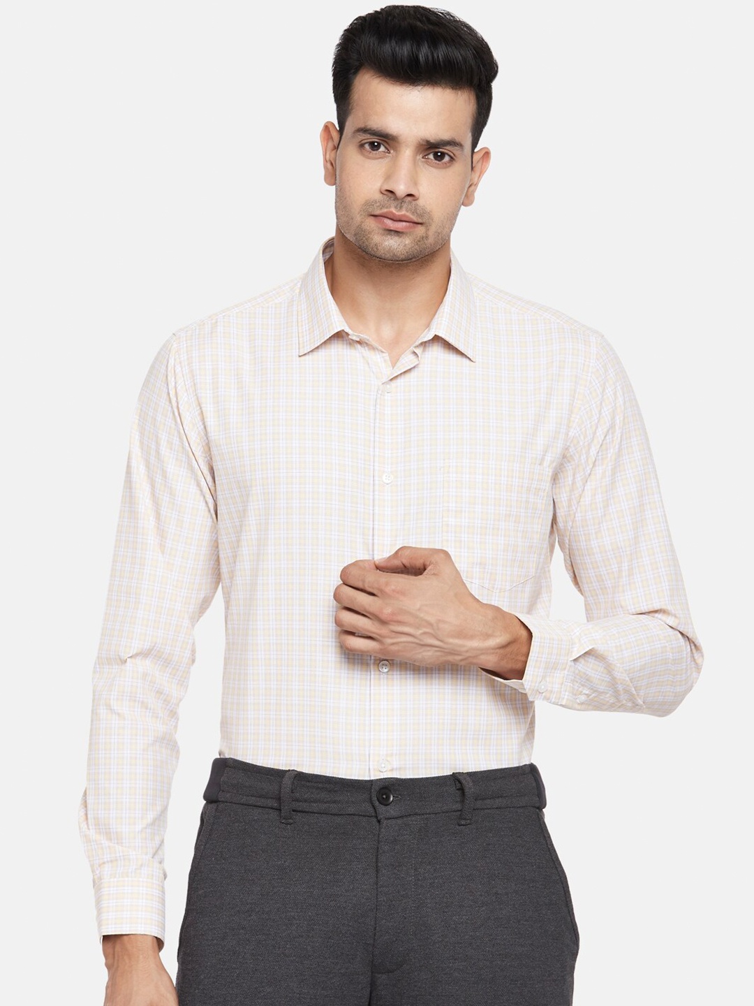 

BYFORD by Pantaloons Men Yellow Slim Fit Opaque Checked Casual Shirt