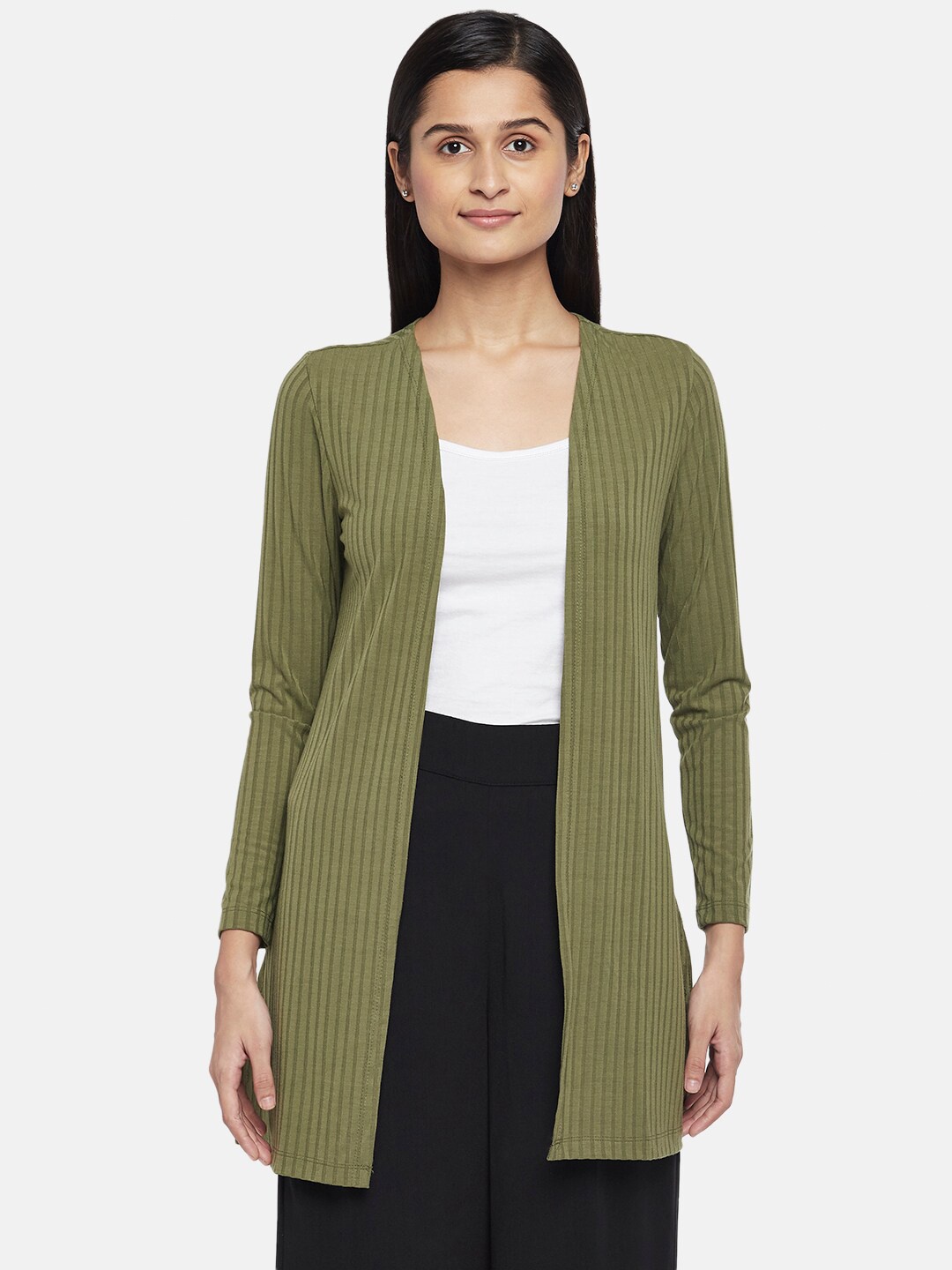

Honey by Pantaloons Women Olive Green Longline Shrug