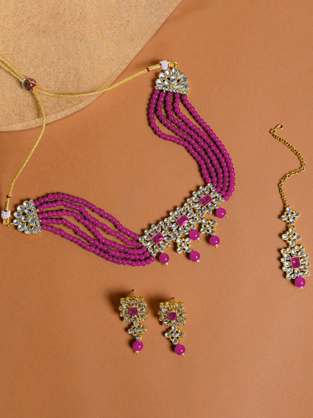 

Peora Magenta Gold-Plated Pearl Beaded Jewellery Set