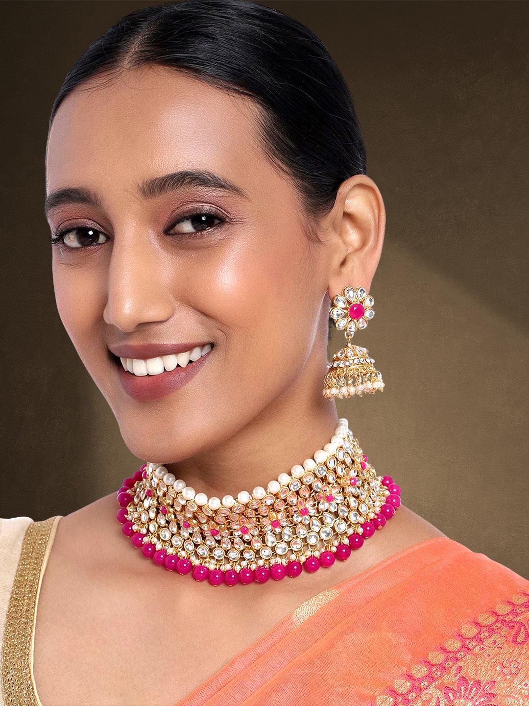 

Peora Magenta Gold-Plated Kundan Jewellery Set