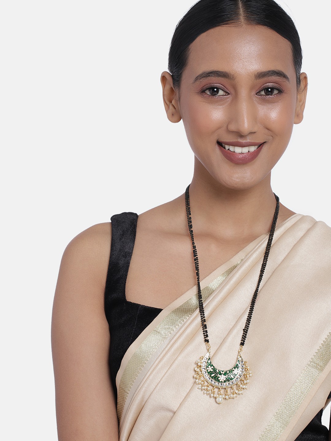 

Peora Gold Plated & Green Kundan Beaded Mangalsutra