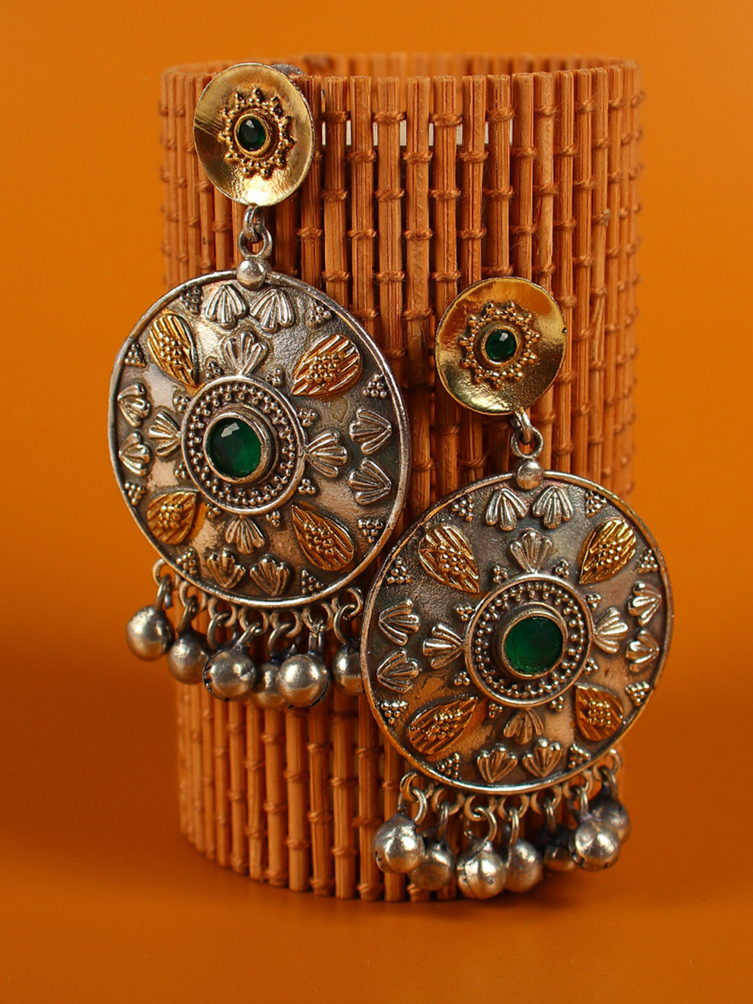 

Peora Tribal Afghani Rajsthan Oxidised Silver Dangle Maangtika With Earrings, Green