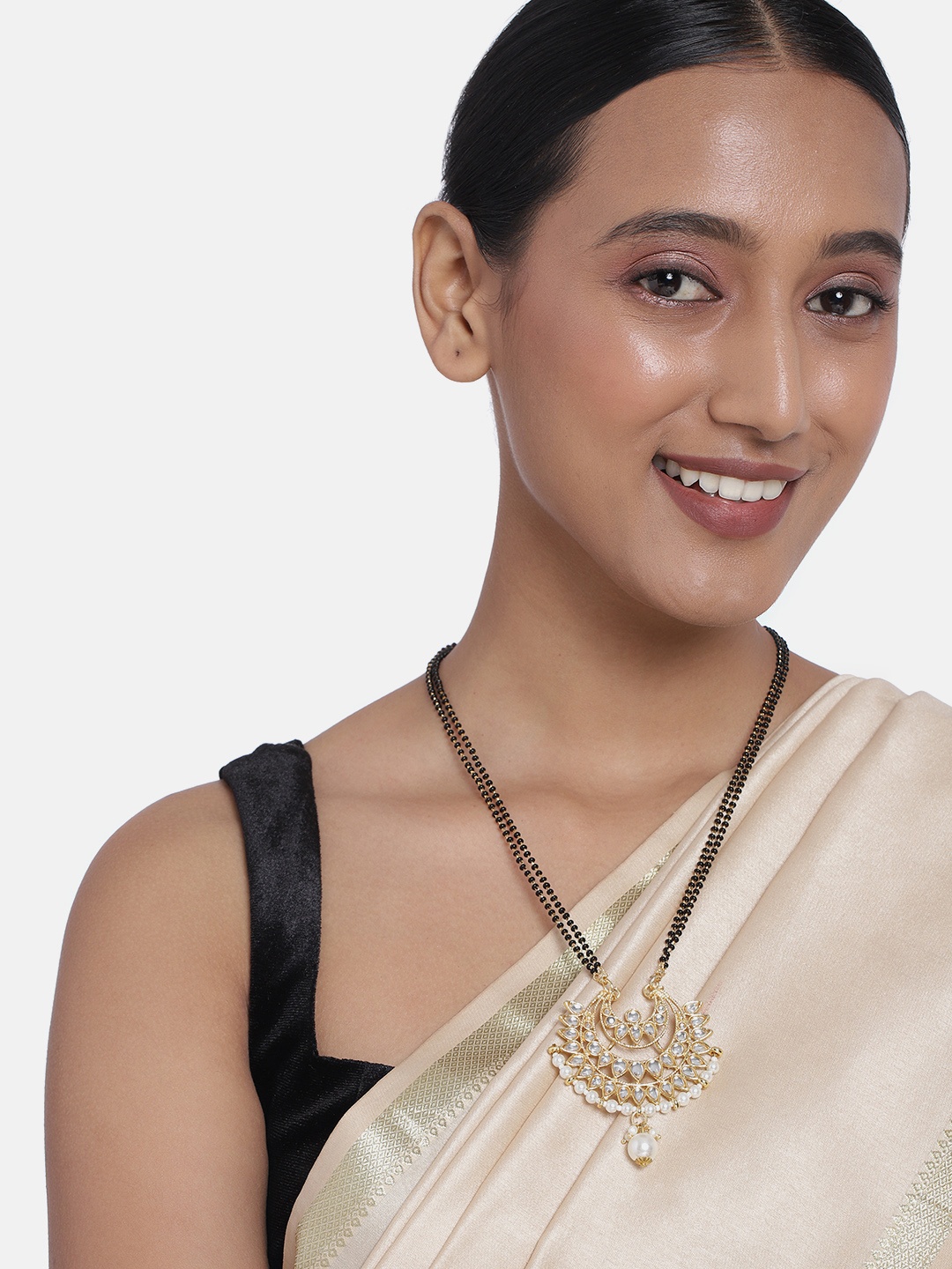 

Peora Gold Plated & White Kundan Beaded Mangalsutra