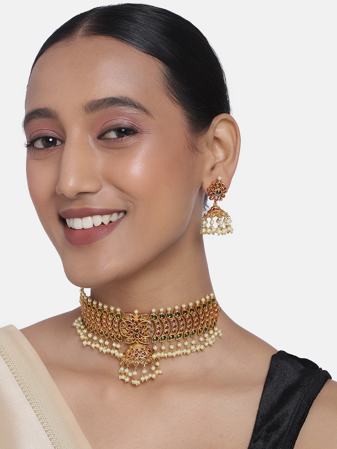 

Peora Pink & Green Gold-Plated Cubic Zirconia Studded Embellished Jewellery Set