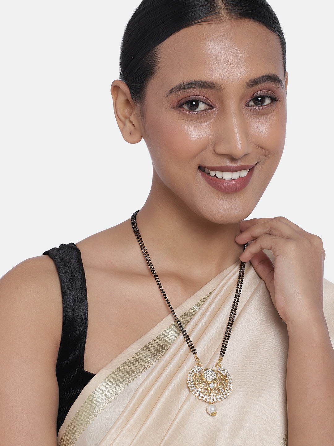 

Peora Gold Plated & White Kundan Beaded Mangalsutra