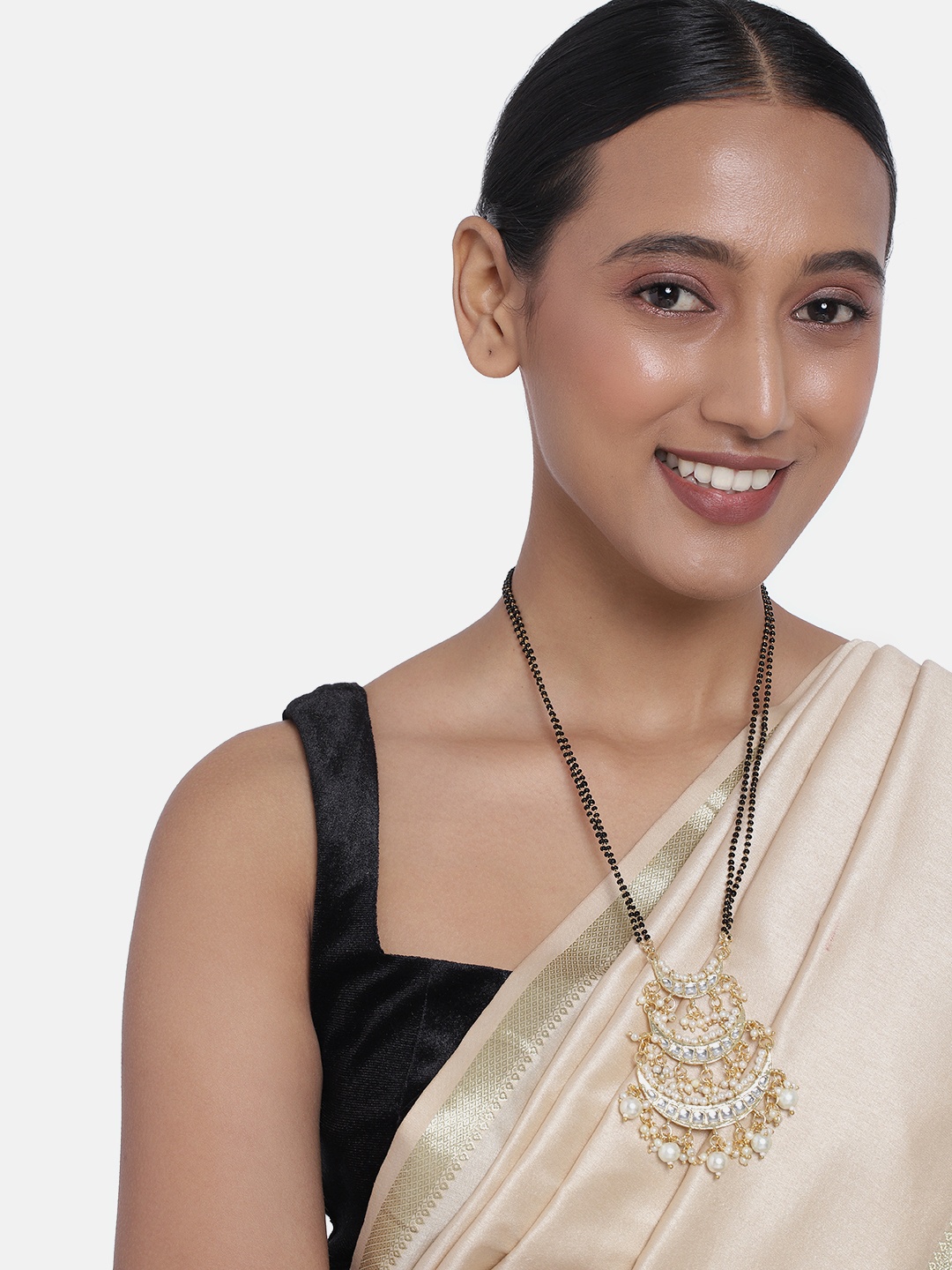 

Peora Gold Plated & White Kundan Beaded Mangalsutra