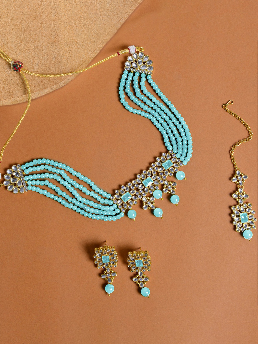 

Peora Turquoise Blue Gold-Plated Kundan Jewellery Set