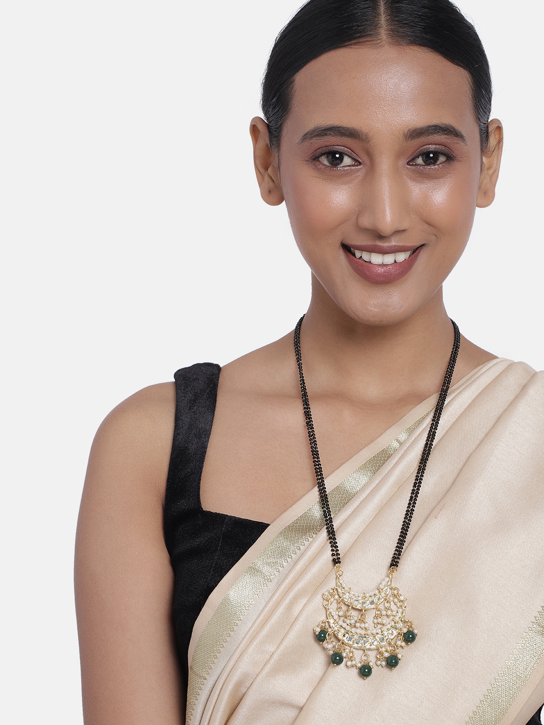 

Peora Gold Plated & Green Kundan Beaded Mangalsutra