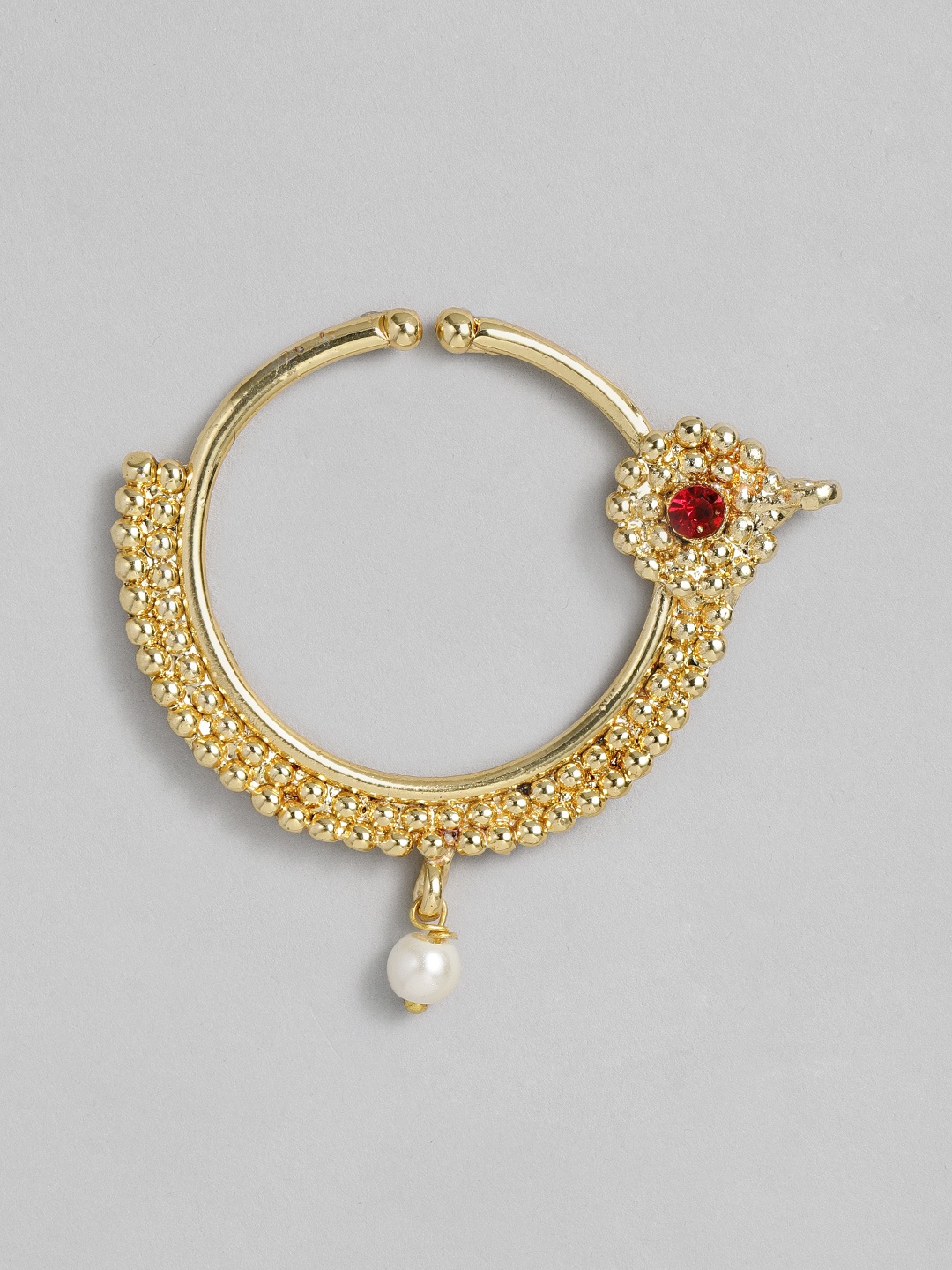 

Peora Maroon Gold Plated Bridal Nose Ring