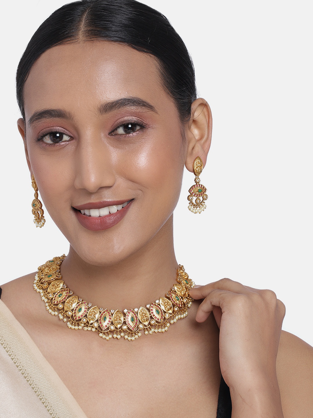 

Peora Gold Plated Diamond Cut Cubic Zirconia Jewellery Set, Green