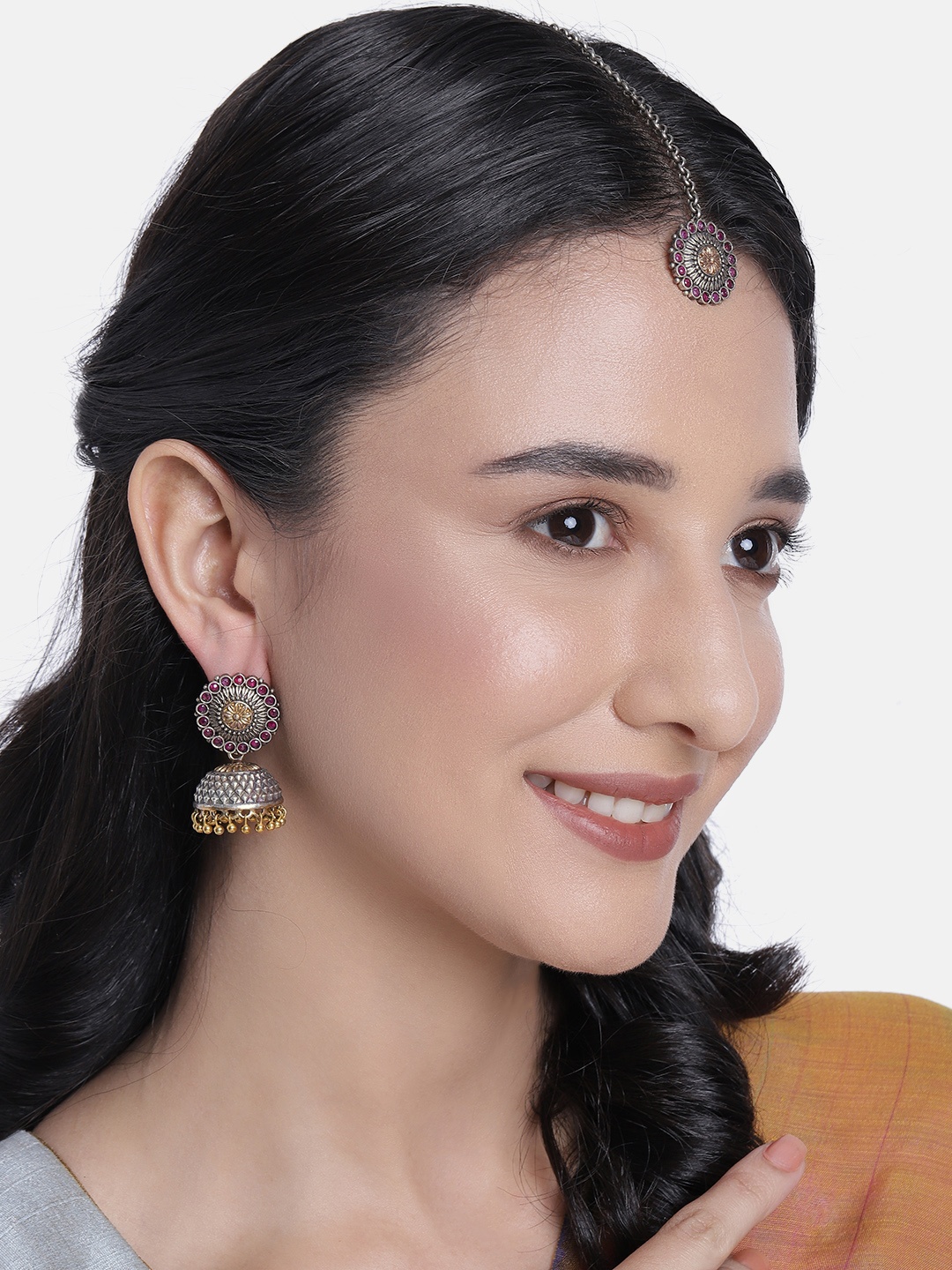 

Peora Silver-Plated Pink Oxidised Jewellery Set