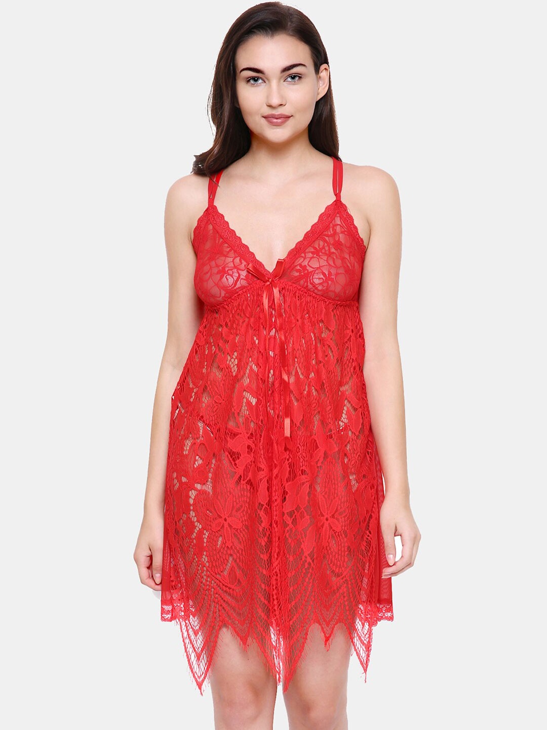 

FashionRack Red Net Baby Doll with Asymmetric