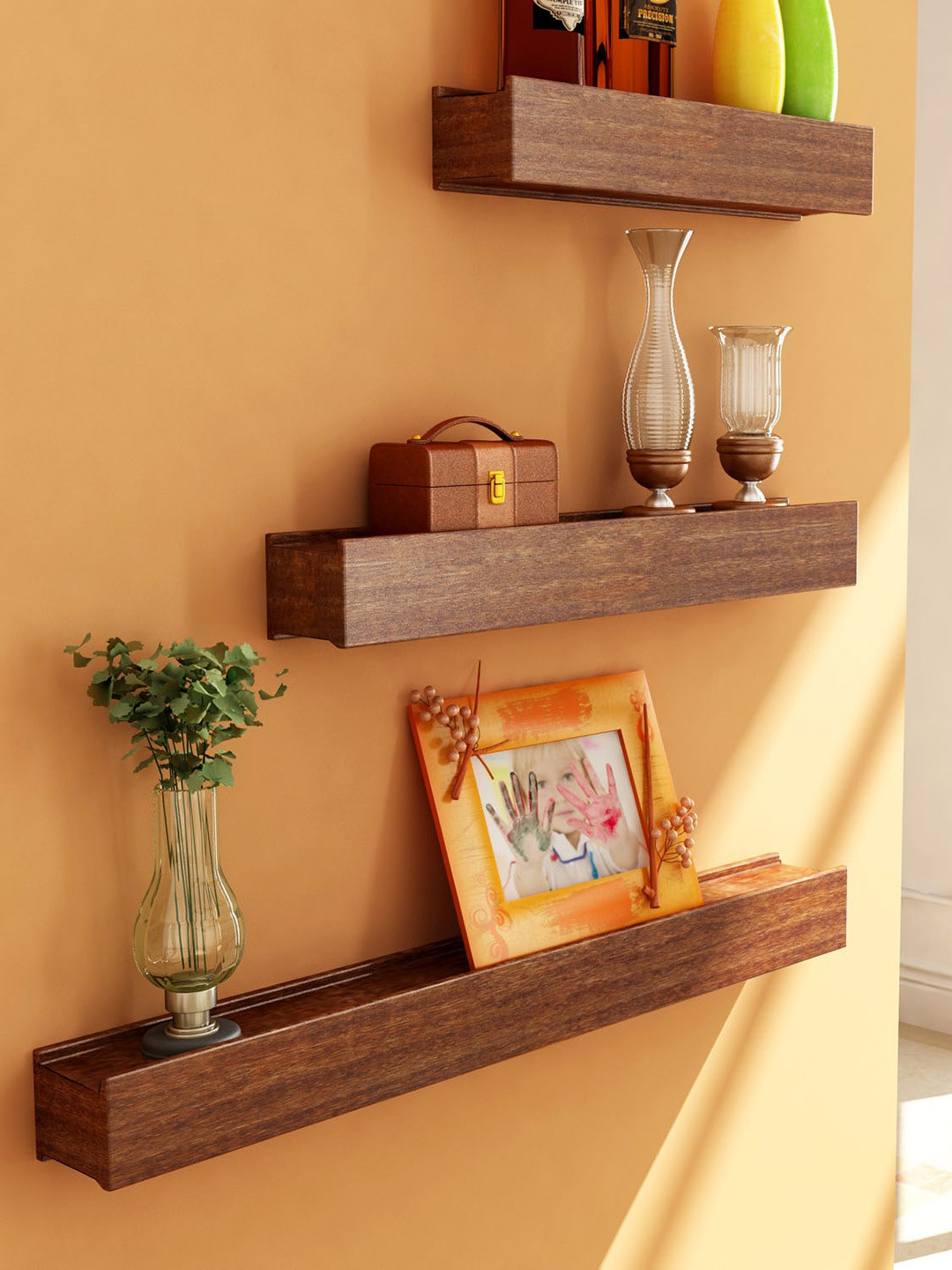 

Home Sparkle Brown Set Of 3 MDF Basic Wall Shelf