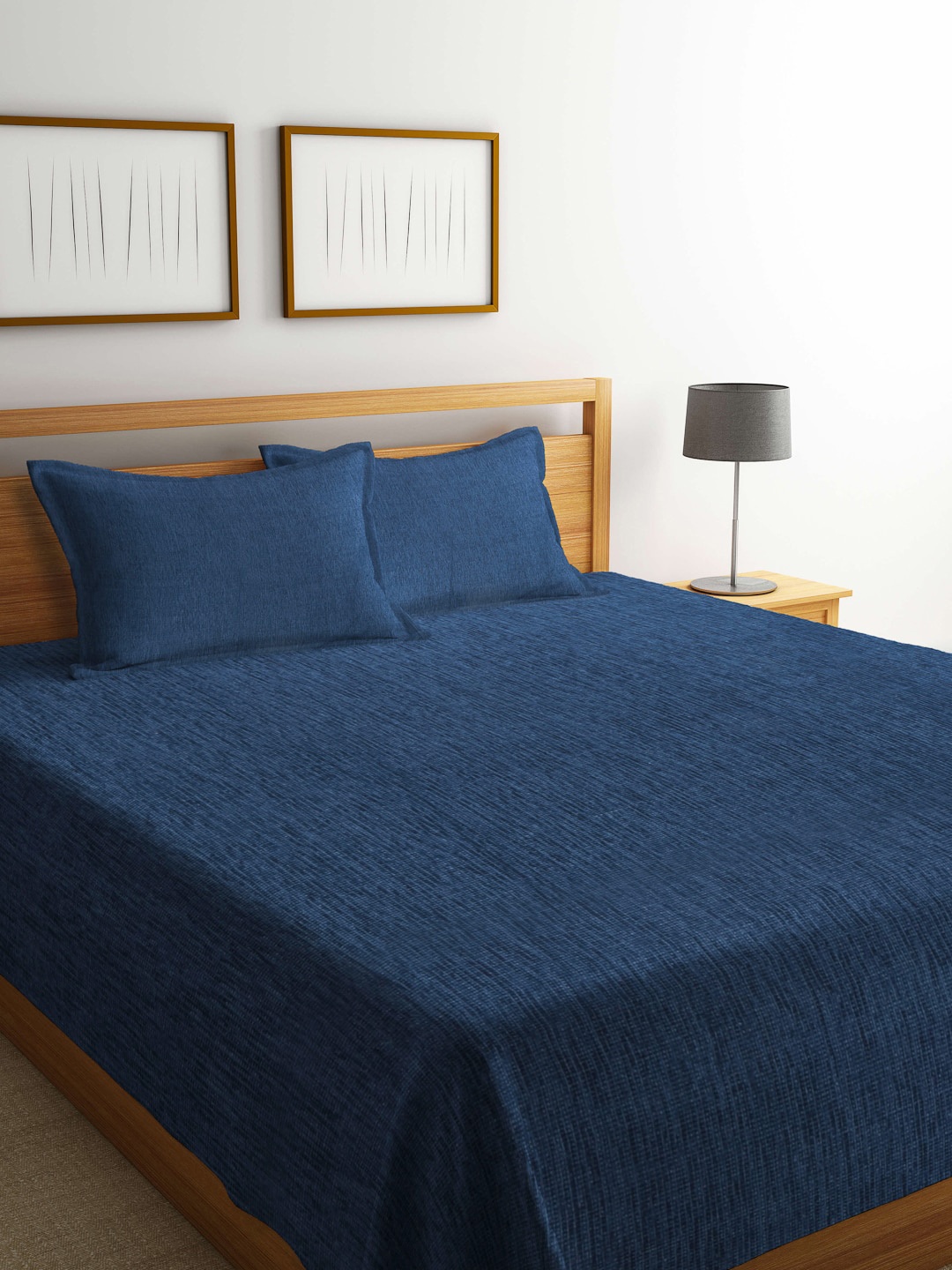 

KLOTTHE Blue Solid Double King Cotton Bedcover With 2 Pillow Covers
