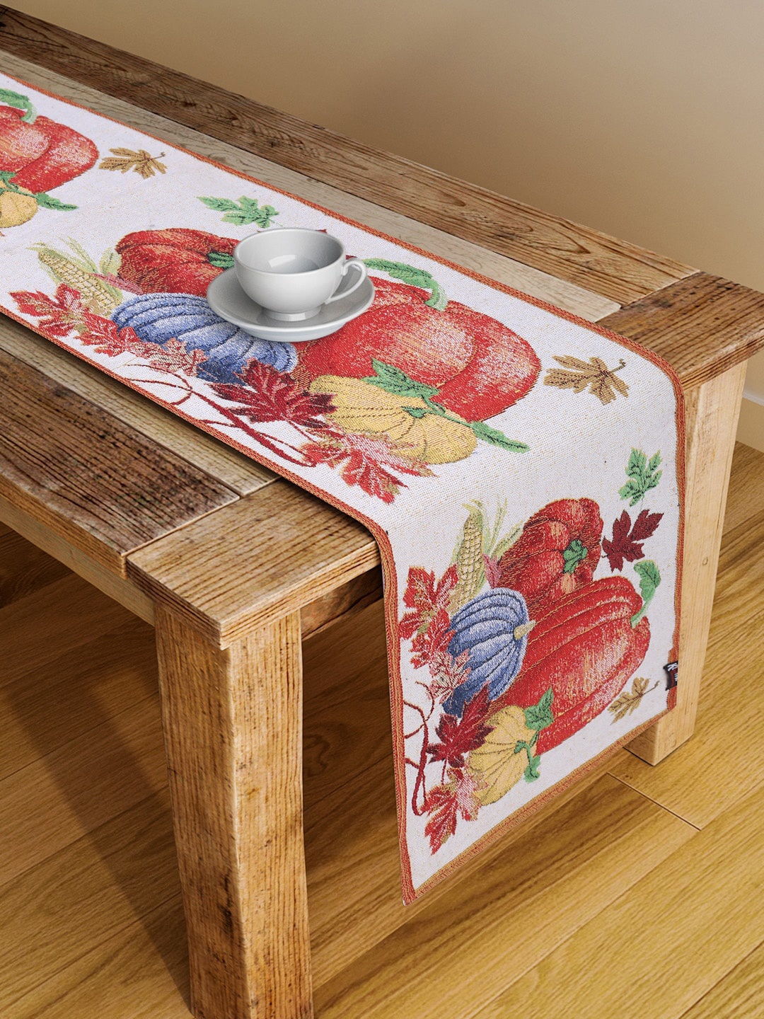 

KLOTTHE White & Red Printed Hand-Tufted Table Runner