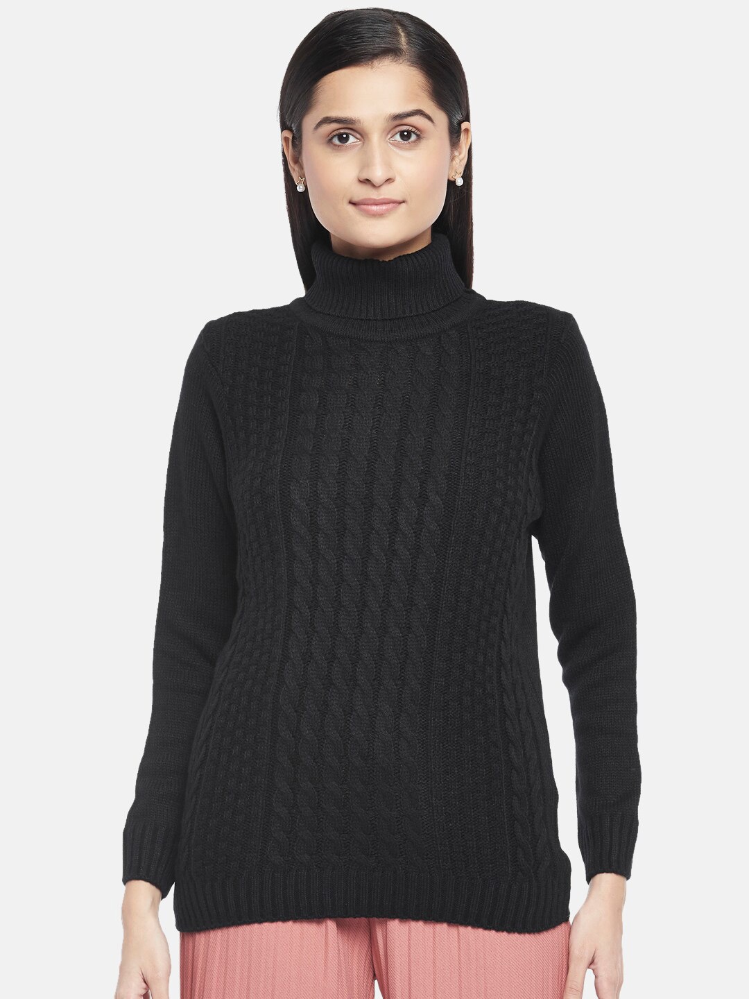 

Honey by Pantaloons Women Black Cable Knit Acrylic Pullover