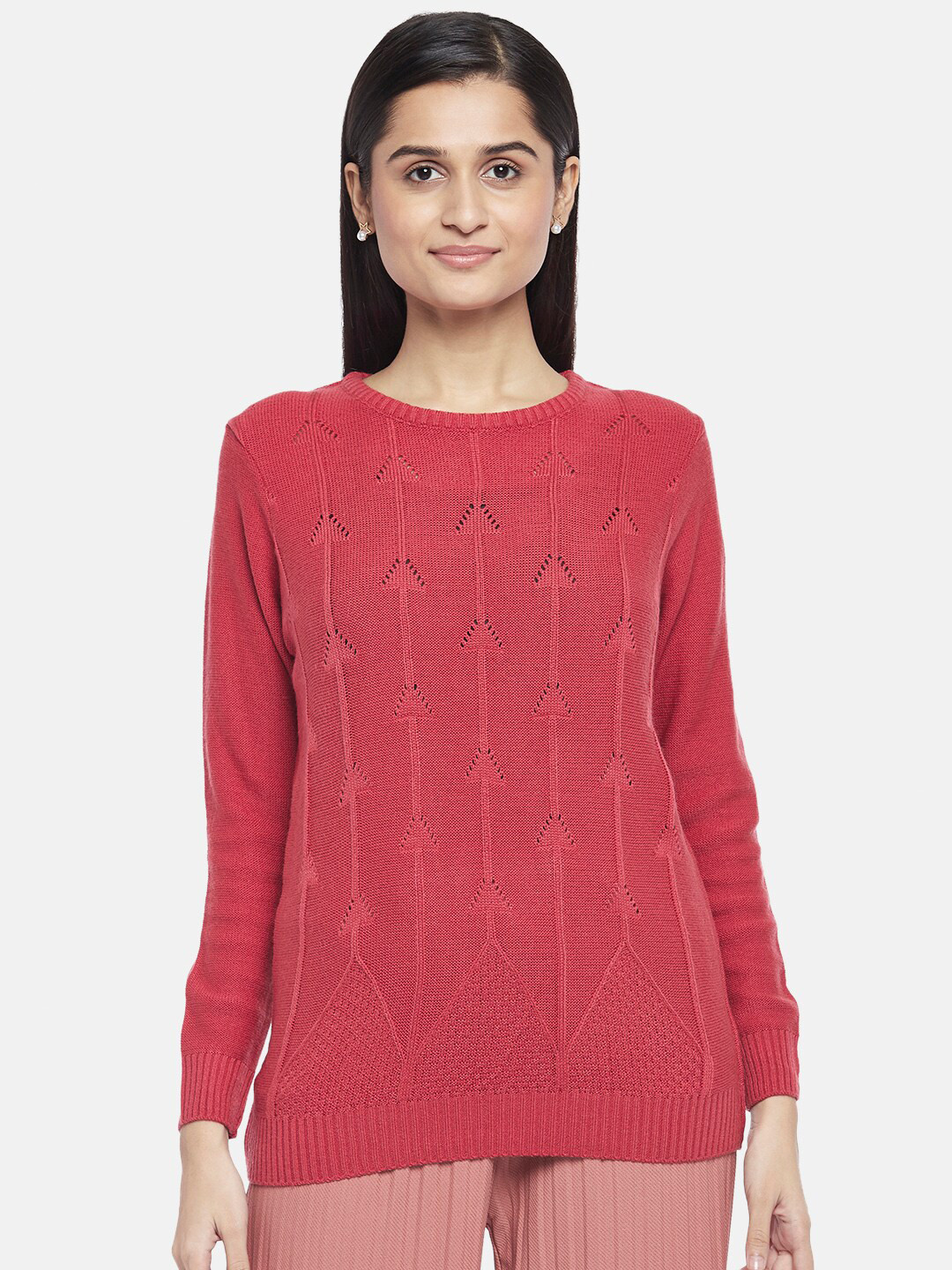 

Honey by Pantaloons Women Pink Cable Knit Pullover