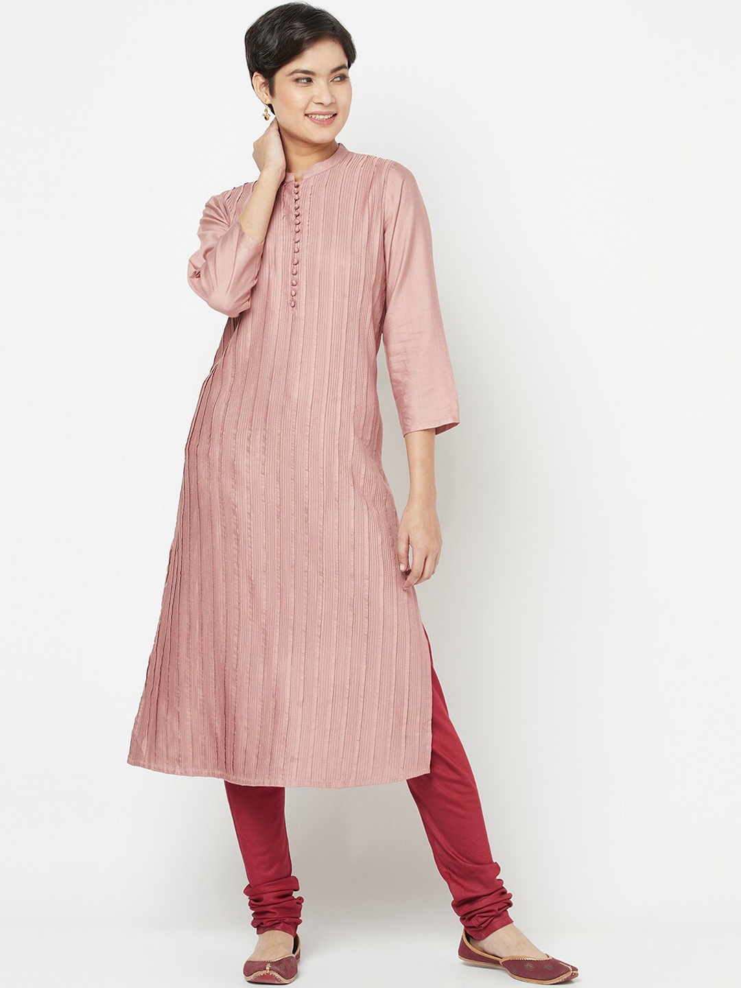 

Fabindia Women Pink Striped Kurta