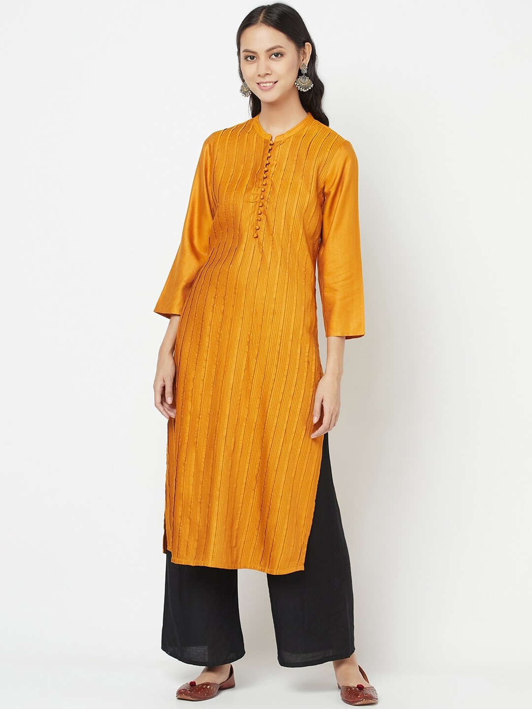 

Fabindia Women Mustard Yellow Geometric Kurta