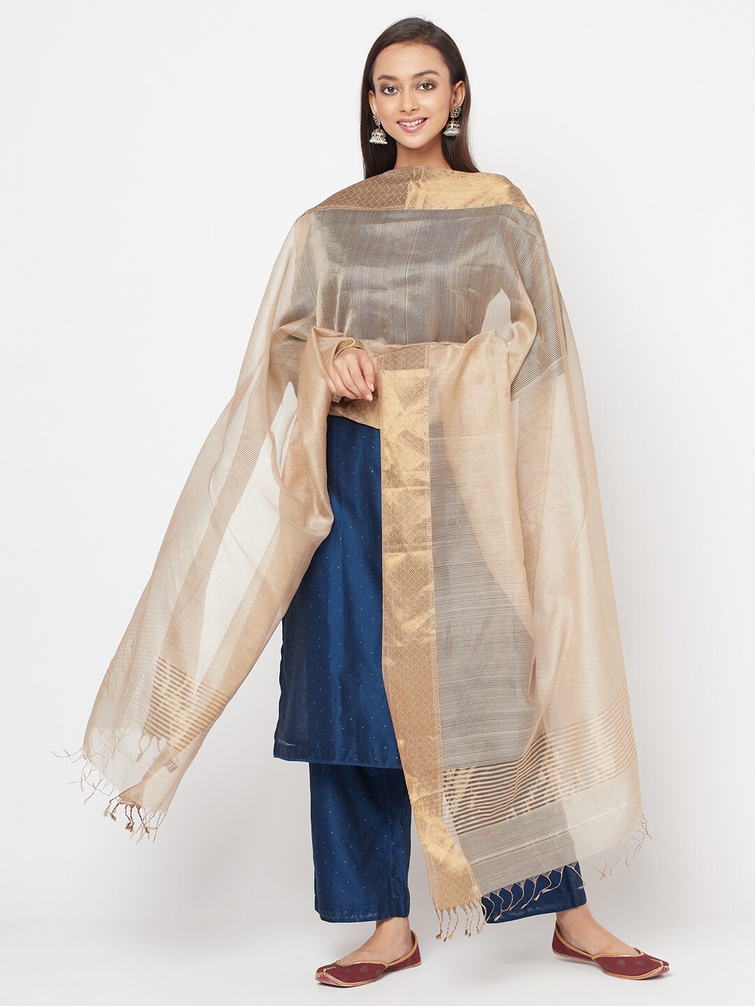 

Fabindia Beige & Gold Ethnic Motifs Woven Design Cotton Silk Dupatta