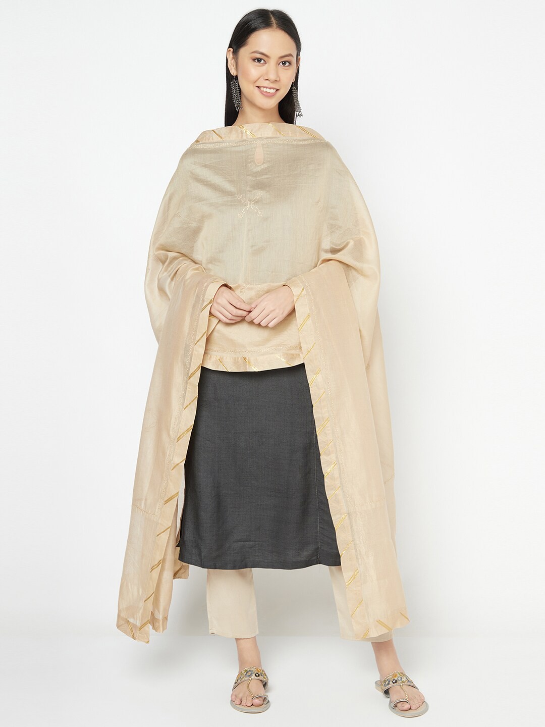 

Fabindia Women Beige Embroidered Dupatta