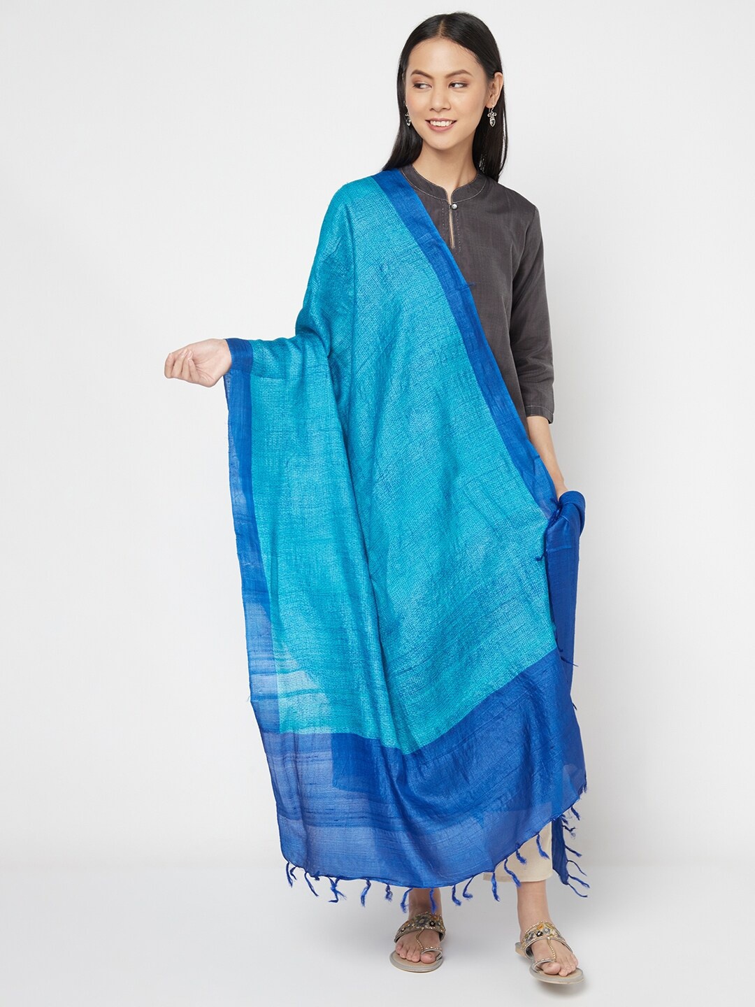 

Fabindia Blue Printed Chirchira Pure Silk Dupatta