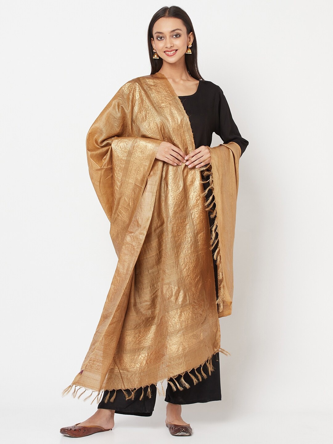 

Fabindia Women Beige Tussar Printed Silk Dupatta