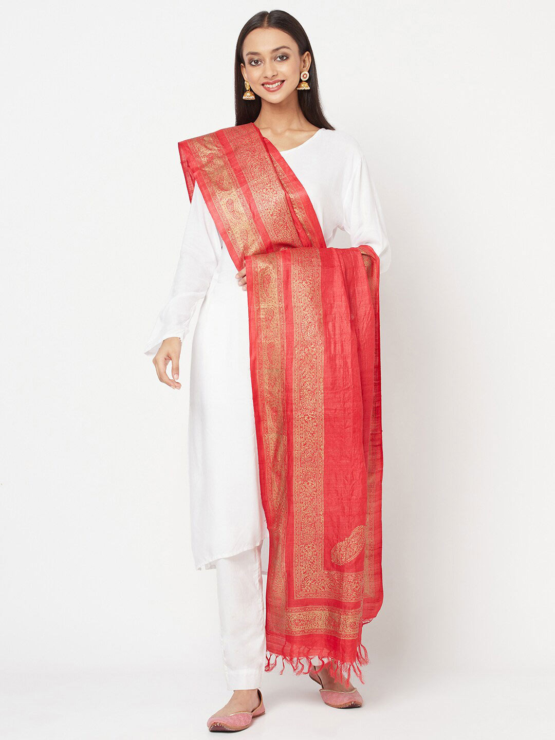 

Fabindia Women Red Pure Silk Printed Dupatta