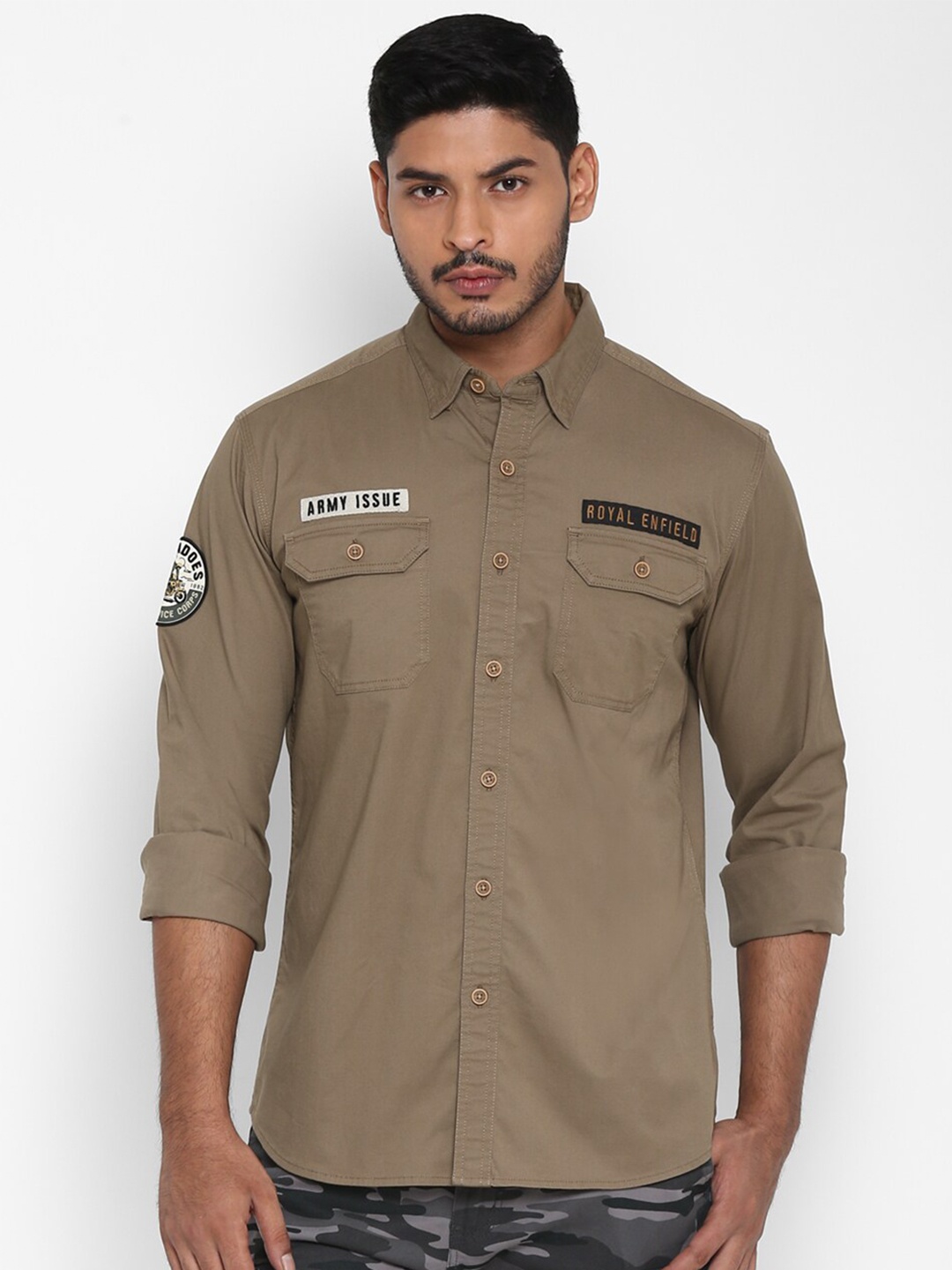 

Royal Enfield Men Khaki Opaque Casual Shirt