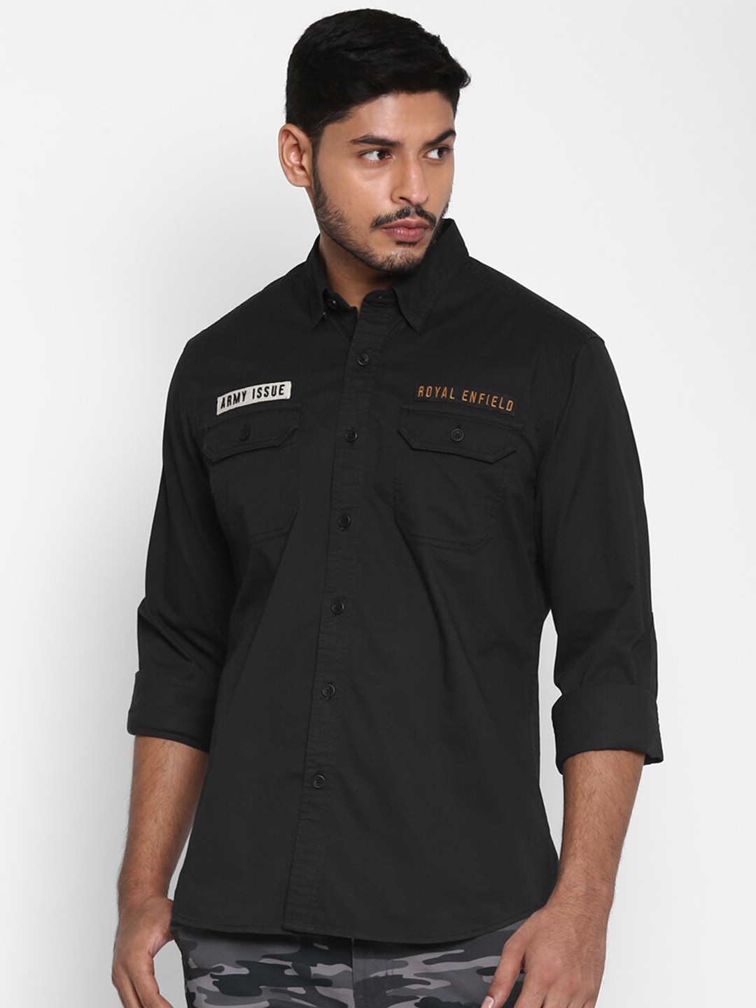 

Royal Enfield Men Charcoal Grey Opaque Cotton Casual Shirt