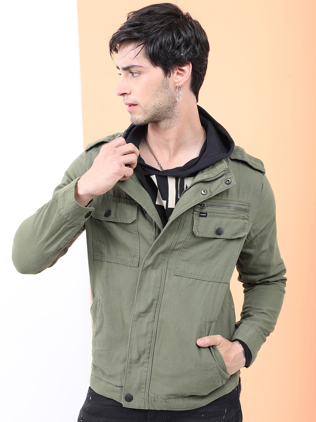 

HIGHLANDER Men Olive Green Capulet Denim Jacket