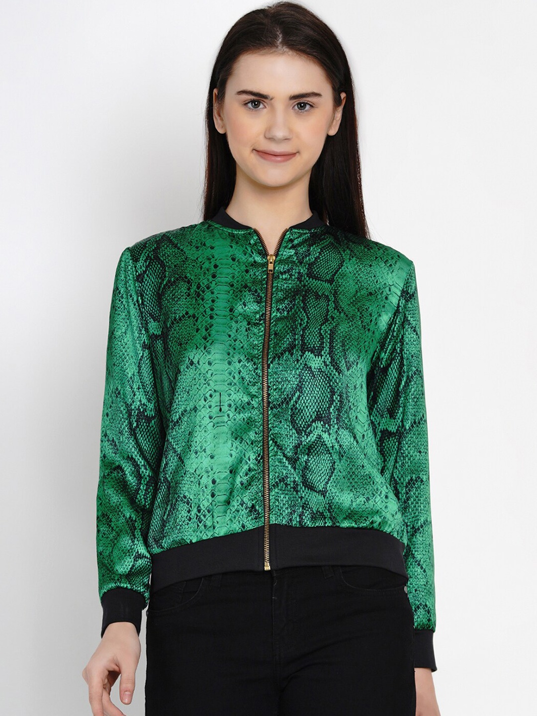 

EROTISSCH Women Green Geometric Lightweight Crop Tailored Jacket