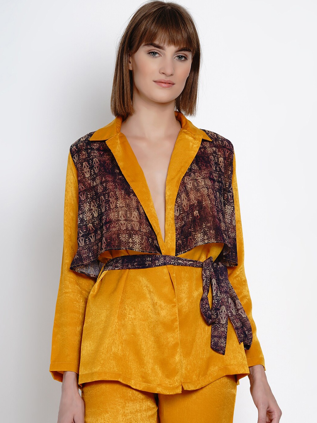 

EROTISSCH Women Mustard & Brown Printed Night suit